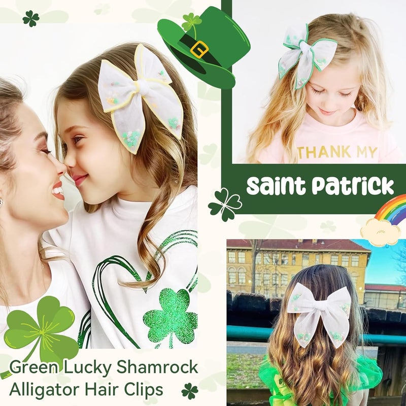 C.N. 6 PCS St.Patrick day Tulle Hair Bows for Girls, Toddler Bows with Glitter Star Alligator - Image 5